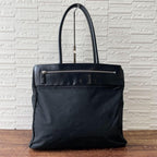Prada Nylon Leather Triangle Plate Logo Shoulder Tote Black — view 2