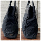 Prada Nylon Leather Triangle Plate Logo Shoulder Tote Black — view 4