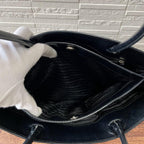 Prada Nylon Leather Triangle Plate Logo Shoulder Tote Black — view 7