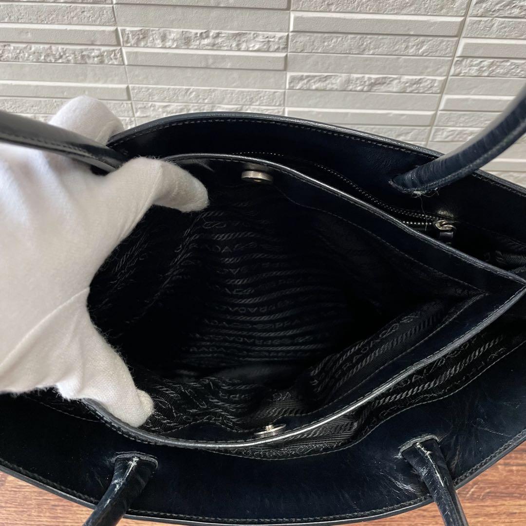 Prada Nylon Leather Triangle Plate Logo Shoulder Tote Black — view 7