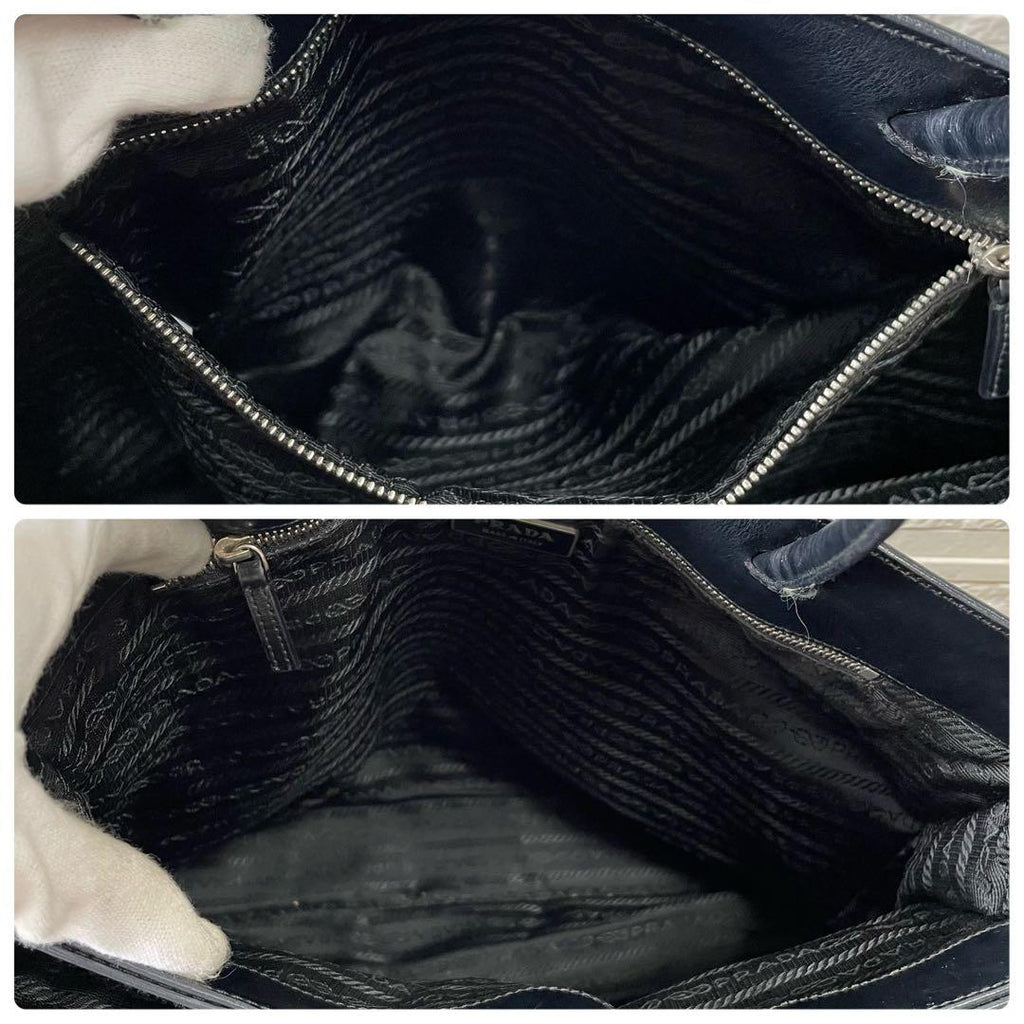 Prada Nylon Leather Triangle Plate Logo Shoulder Tote Black — view 9