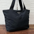 Prada Nylon Triangle Plate Logo Shoulder Tote Black