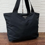 Prada Nylon Triangle Plate Logo Shoulder Tote Black