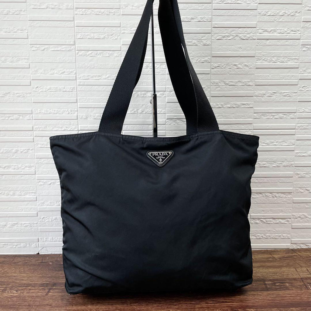 Prada Nylon Triangle Plate Logo Shoulder Tote Black — view 2