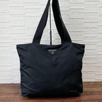 Prada Nylon Triangle Plate Logo Shoulder Tote Black — view 2