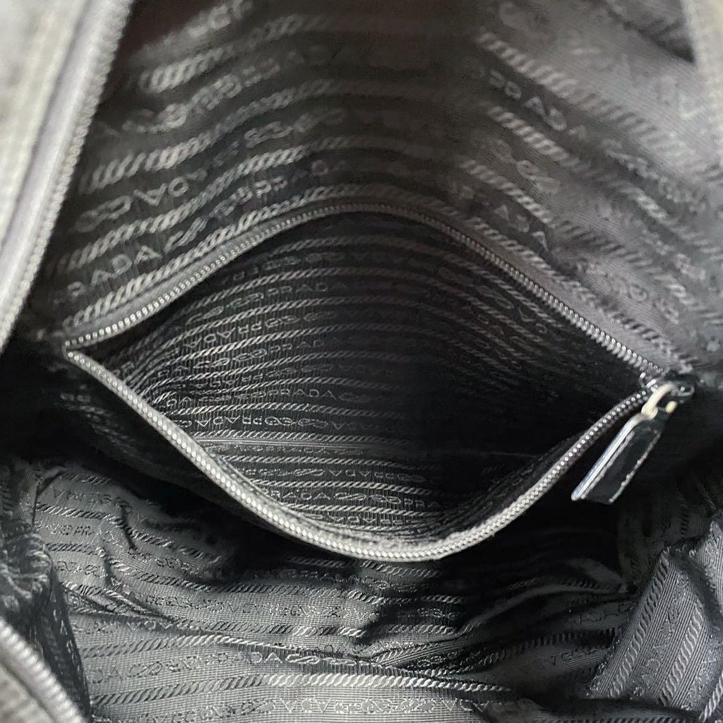 Prada Nylon Triangle Plate Logo Shoulder Tote Black — view 8