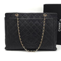 Chanel Quilted Jumbo CC Logo Chain Tote Bag Gold Caviar Leather