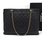 Chanel Quilted Jumbo CC Logo Chain Tote Bag Gold Caviar Leather