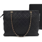 Chanel Quilted Jumbo CC Logo Chain Tote Bag Gold Caviar Leather — view 2