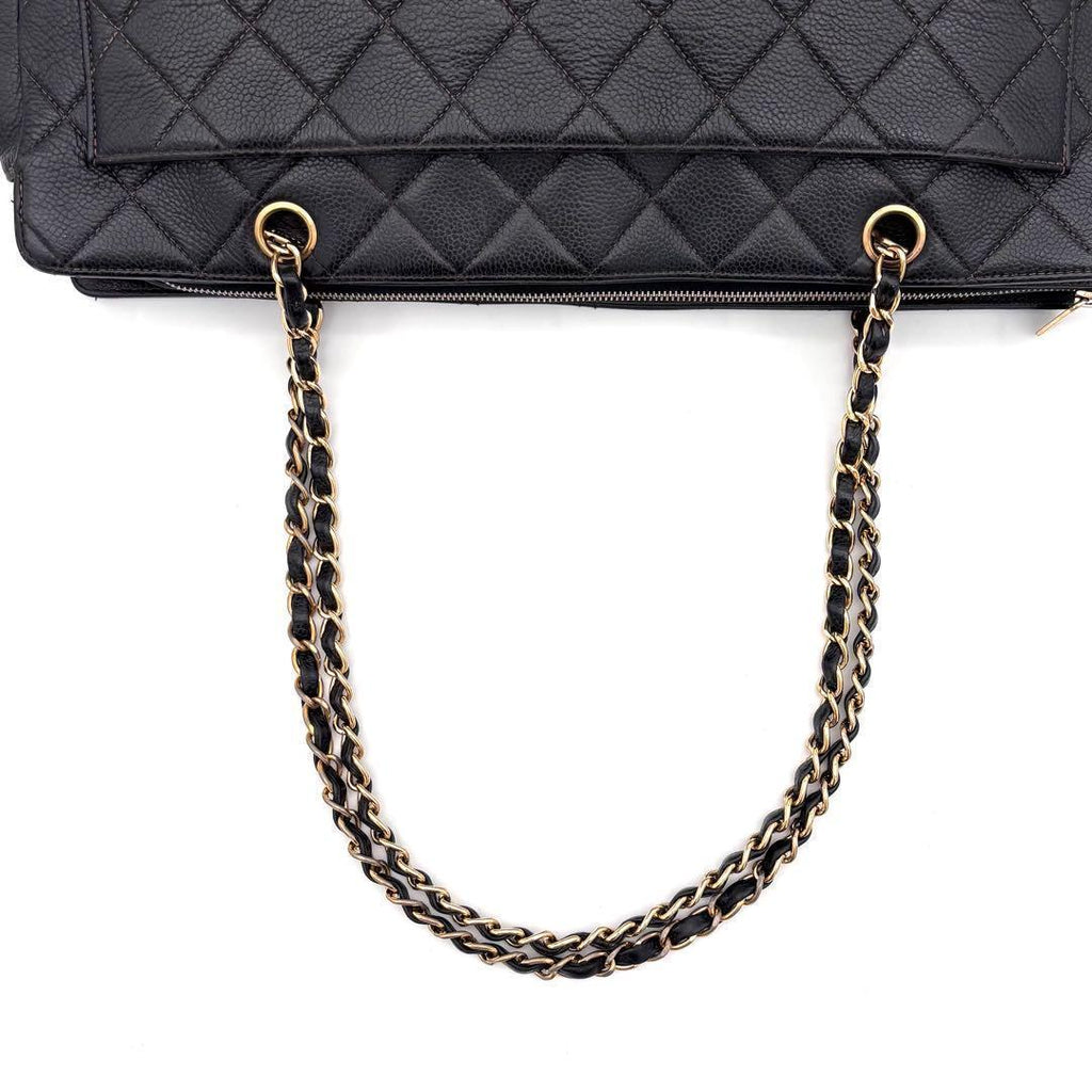 Chanel Quilted Jumbo CC Logo Chain Tote Bag Gold Caviar Leather — view 5