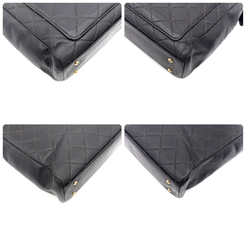Chanel Quilted Jumbo CC Logo Chain Tote Bag Gold Caviar Leather — view 8