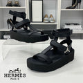 Hermes Enid Leather Diamant Buckle Ankle Strap Sandals