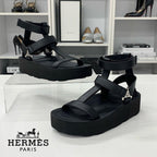 Hermes Enid Leather Diamant Buckle Ankle Strap Sandals