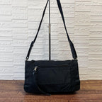 Prada Nylon Leather Triangle Plate Logo Shoulder Bag Black