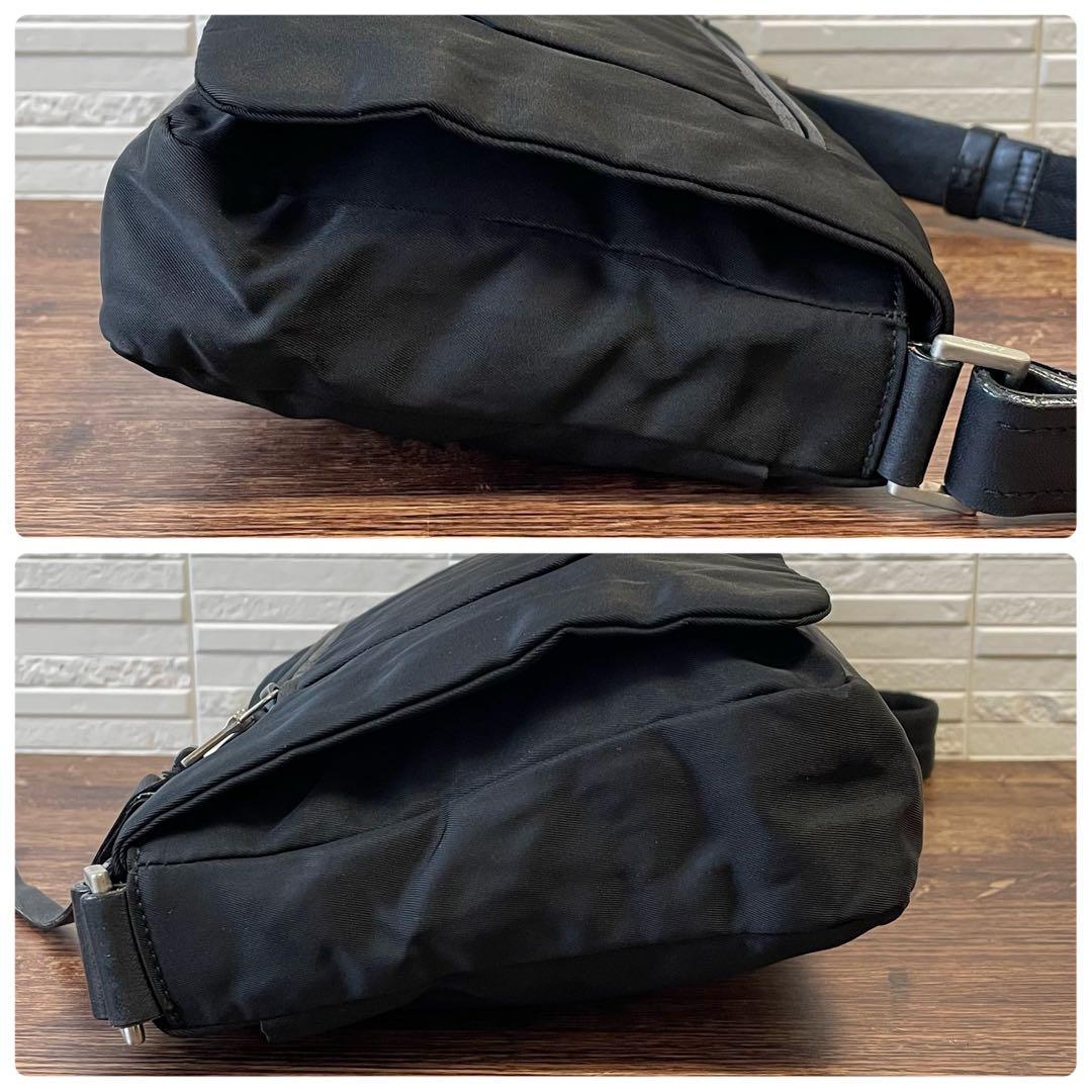 Prada Nylon Leather Triangle Plate Logo Shoulder Bag Black
