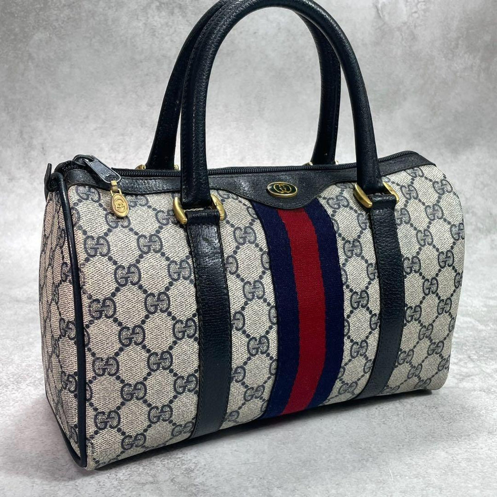 Gucci GG Sherry Line Boston Bag Navy Leather Logo