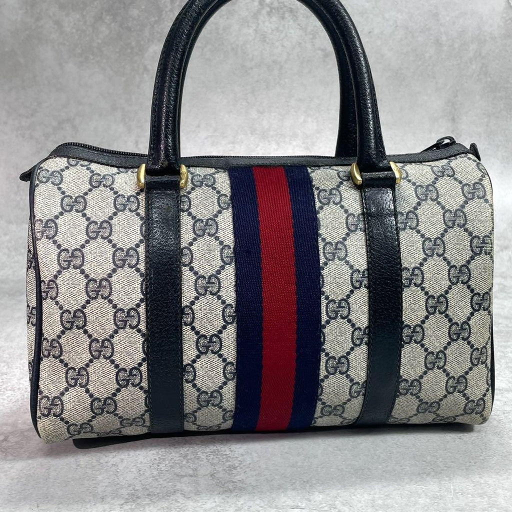 Gucci GG Sherry Line Boston Bag Navy Leather Logo — view 3