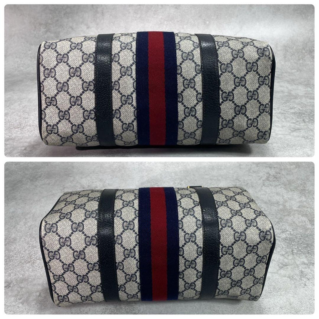 Gucci GG Sherry Line Boston Bag Navy Leather Logo — view 8
