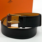 Hermes Wood Leather Belt Black Vintage
