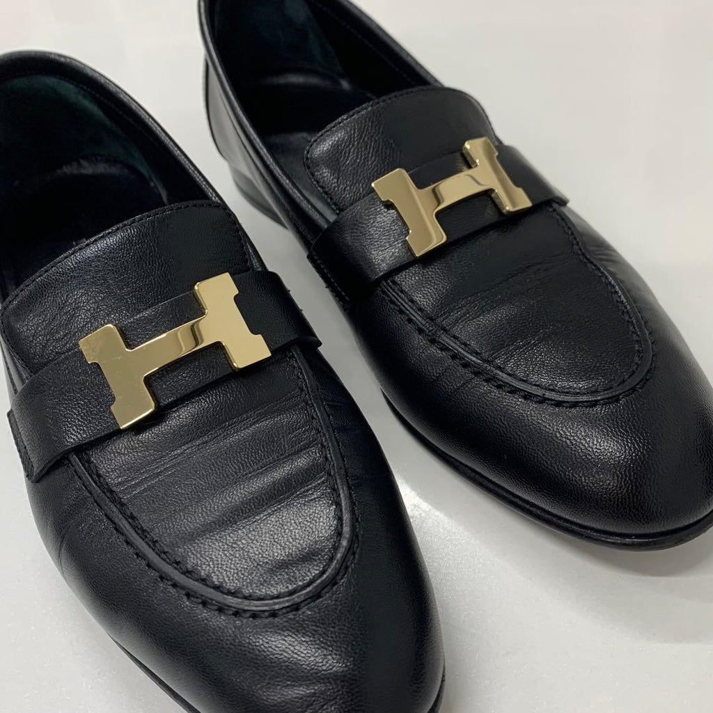Hermes Paris Leather Loafers Black — view 9