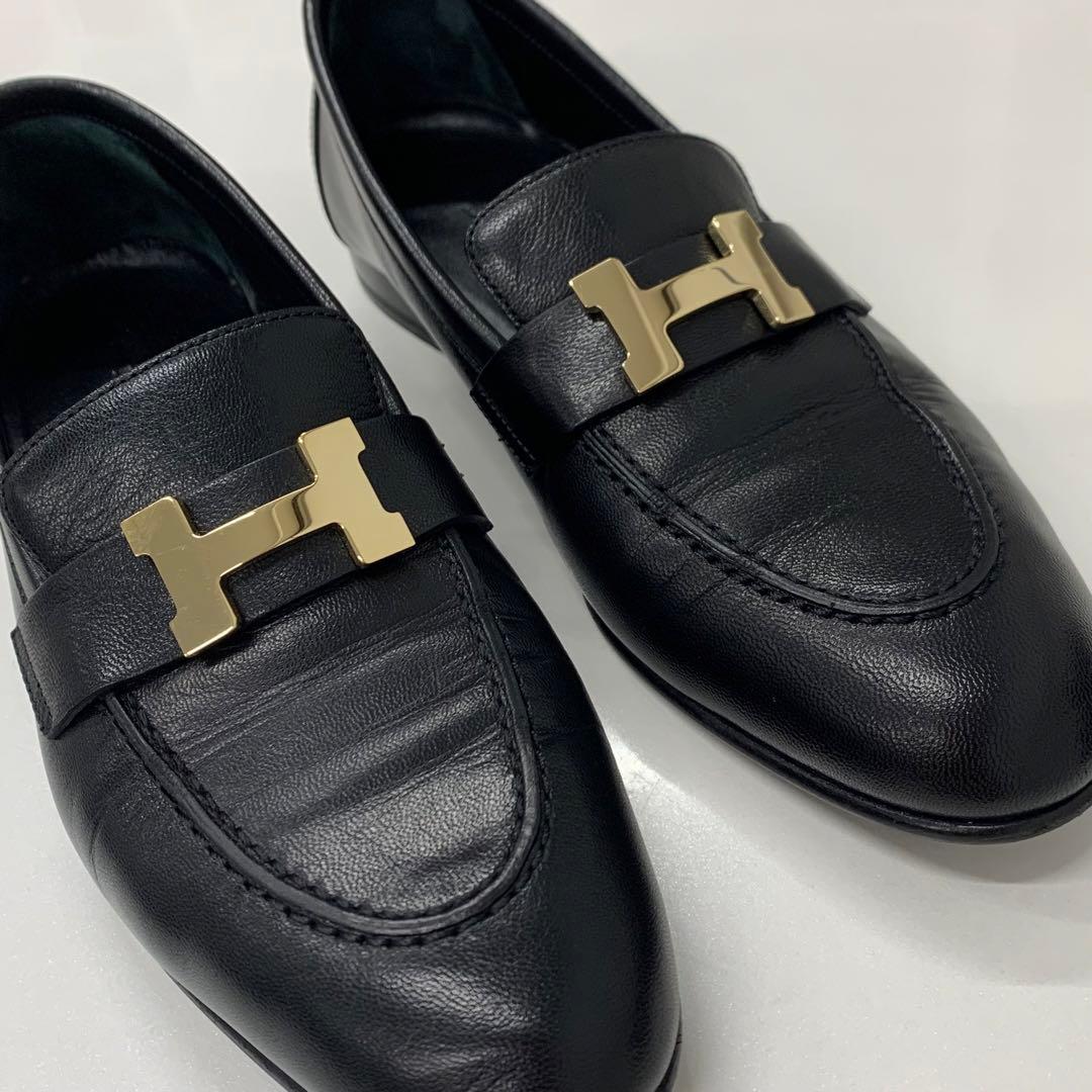 Hermes Paris Leather Loafers Black — view 9