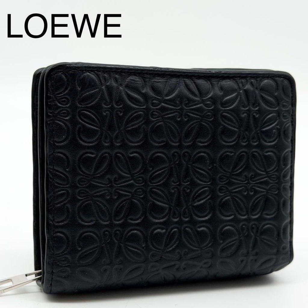 Loewe Repeat Anagram Bifold Black Compact Zip Mini Wallet