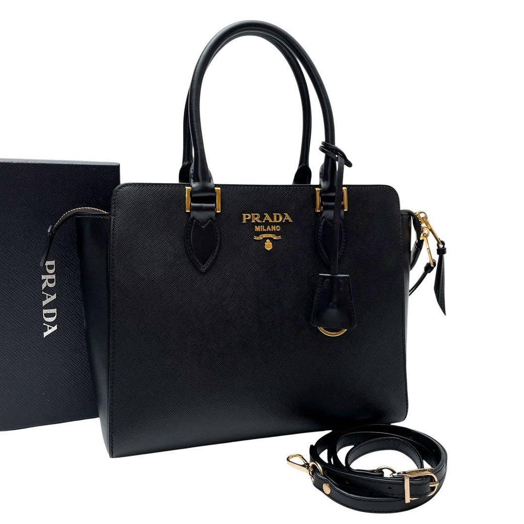 Prada Logo Saffiano Shoulder Bag 2-Way Black