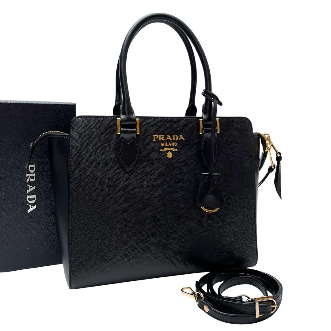 Prada Logo Saffiano Shoulder Bag 2-Way Black