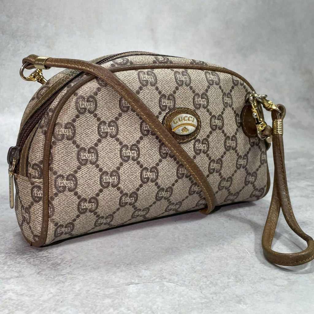 Gucci GG Shoulder Bag Brown Beige Leather Logo