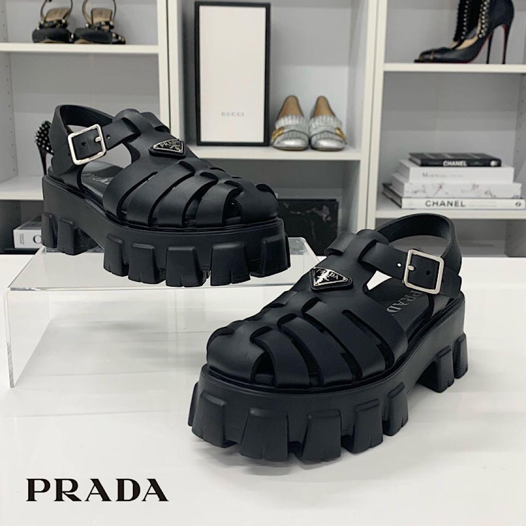 Prada Monolith Ruba Triangle Logo Sandals Black