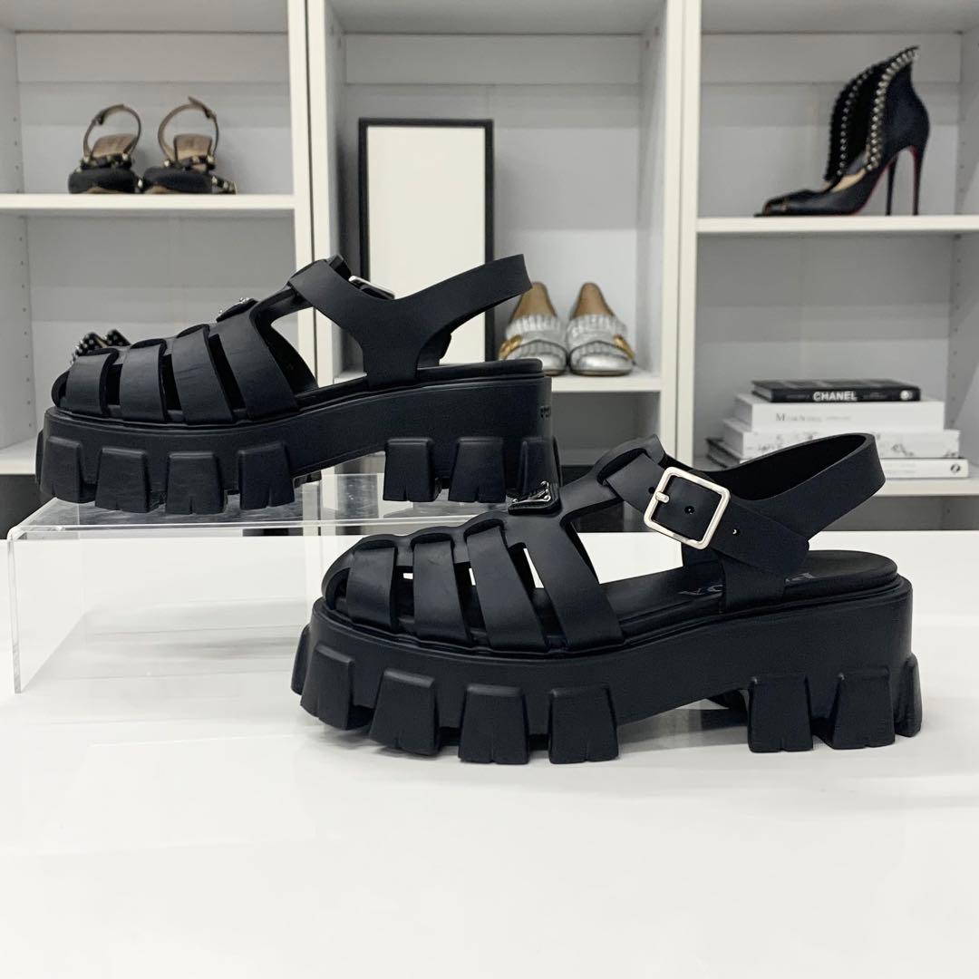Prada Monolith Ruba Triangle Logo Sandals Black — view 2
