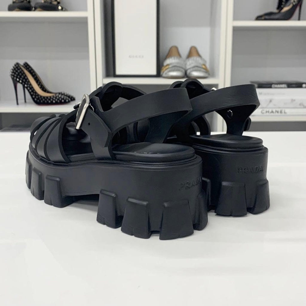 Prada Monolith Ruba Triangle Logo Sandals Black — view 5