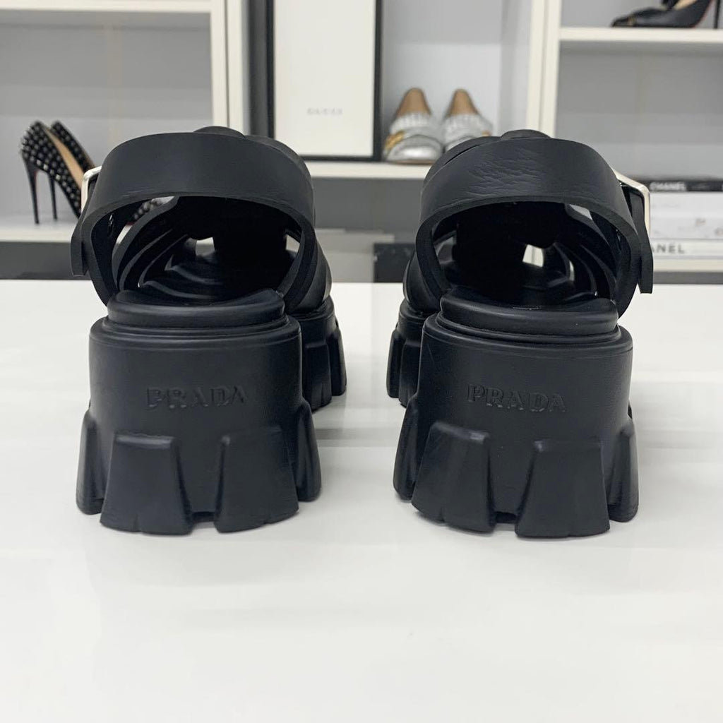 Prada Monolith Ruba Triangle Logo Sandals Black — view 6