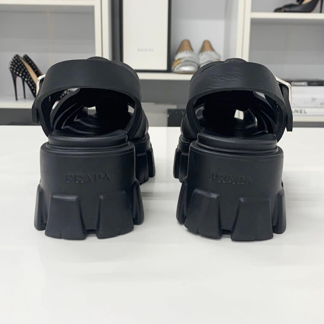 Prada Monolith Ruba Triangle Logo Sandals Black — view 6