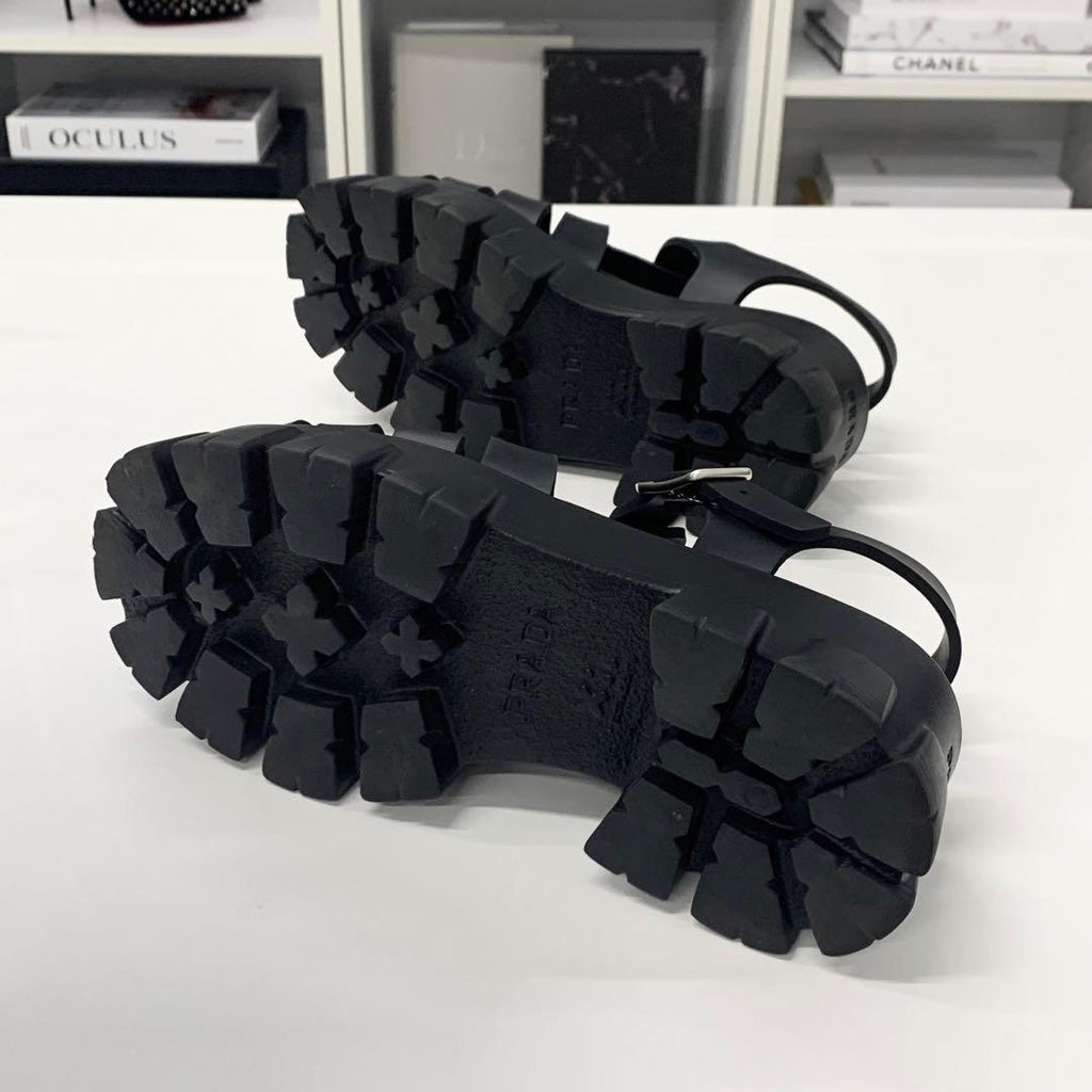 Prada Monolith Ruba Triangle Logo Sandals Black — view 7
