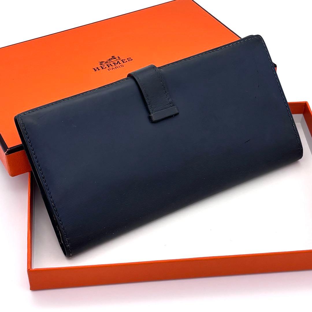 Hermes Bearn Classic Box Calf Navy Wallet Bifold — view 2