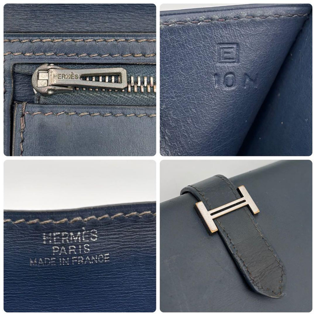 Hermes Bearn Classic Box Calf Navy Wallet Bifold — view 9