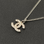 Chanel CC Logo Necklace Rhinestone Icon Silver — view 2