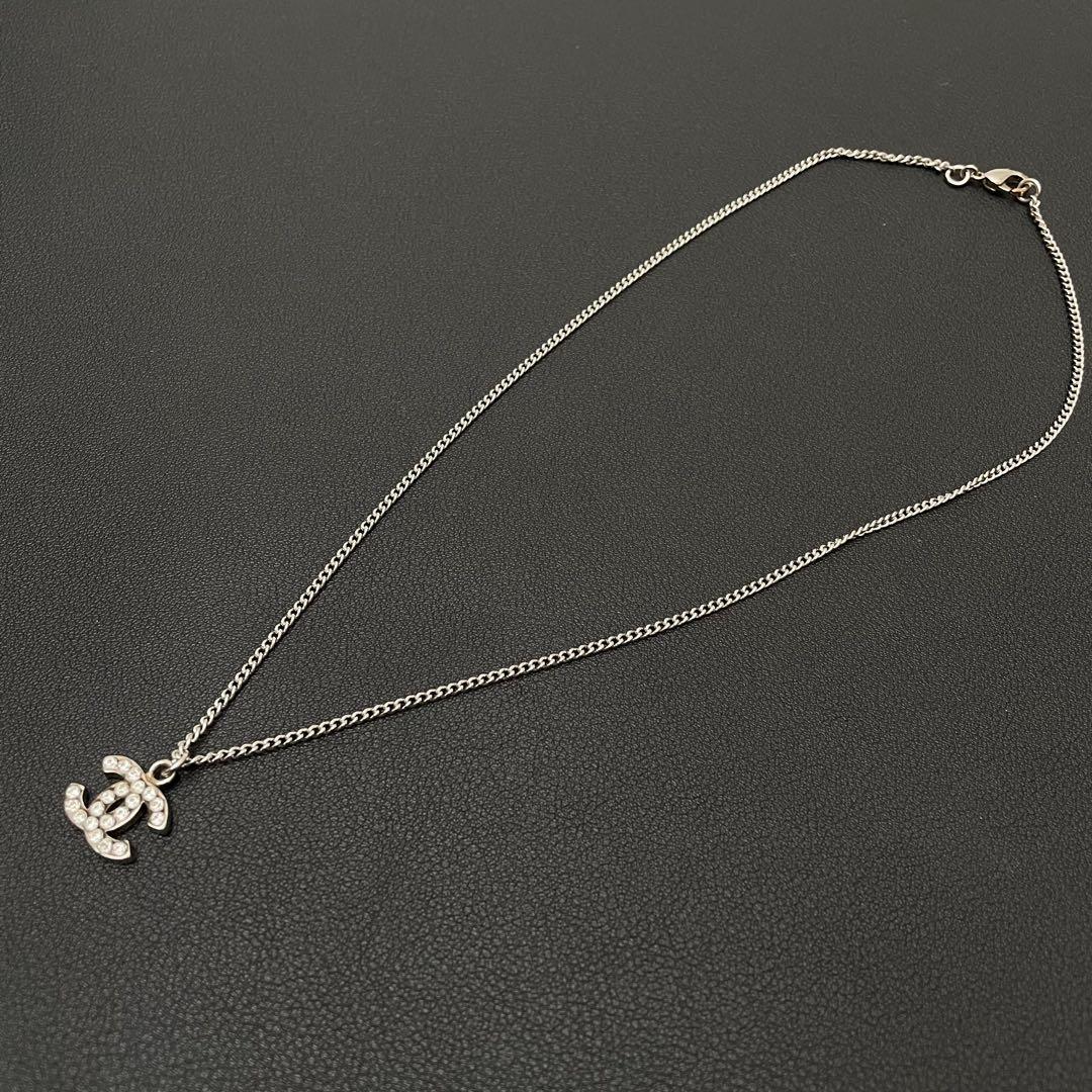 Chanel CC Logo Necklace Rhinestone Icon Silver — view 4