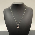 Chanel CC Logo Necklace Rhinestone Icon Silver — view 6