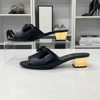 Chanel CC Logo Leather Ribbon Sandals Black — view 3