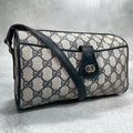 Gucci GG Shoulder Bag Navy Beige Logo Leather