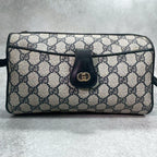 Gucci GG Shoulder Bag Navy Beige Logo Leather — view 2
