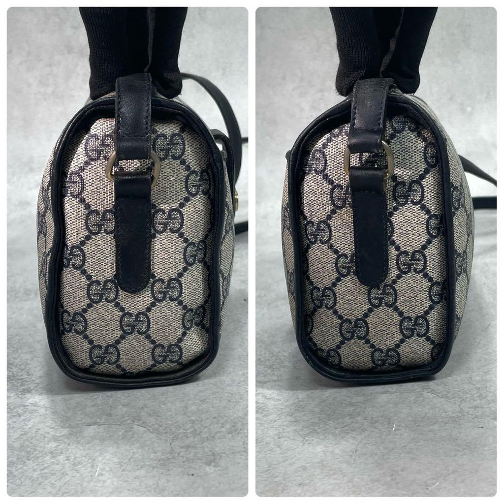 Gucci GG Shoulder Bag Navy Beige Logo Leather — view 8