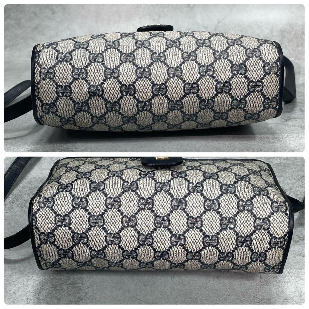 Gucci GG Shoulder Bag Navy Beige Logo Leather — view 9