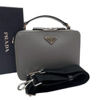 Prada Saffiano Leather Brick Shoulder Bag Gray