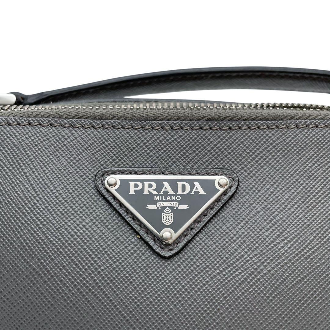 Prada Saffiano Leather Brick Shoulder Bag Gray — view 8
