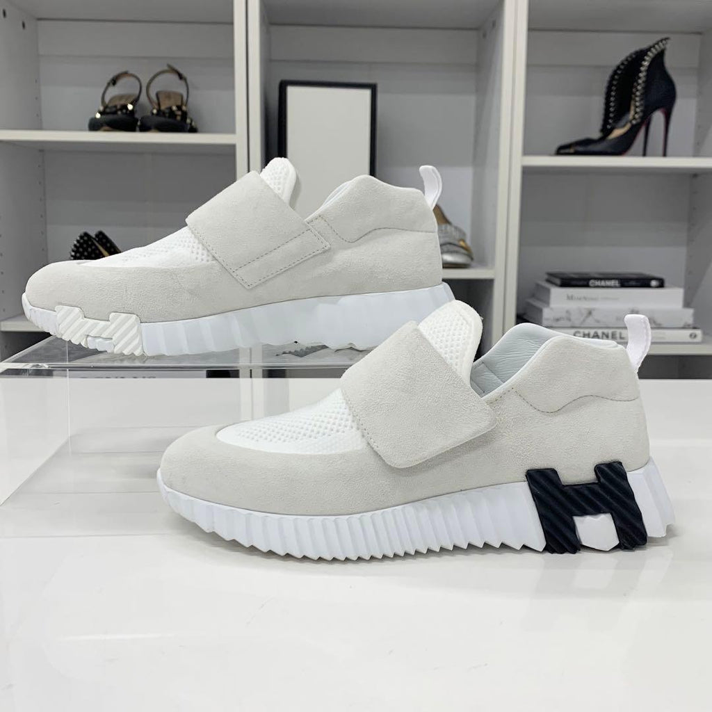 Hermes H Suede Fabric Velcro Sneakers White — view 2