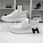 Hermes H Suede Fabric Velcro Sneakers White — view 2