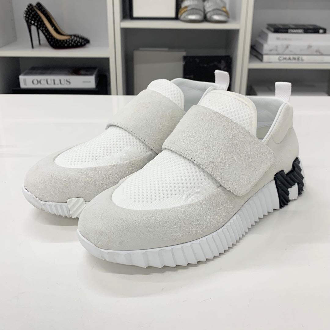 Hermes H Suede Fabric Velcro Sneakers White — view 3